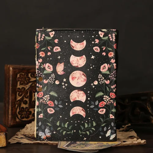 Miniatura 7 de Libro de Hechizos en Blanco de las Sombras Diario con Cierre de Cerradura Celestial Diario de Cuero Vintage Hecho a Mano con Impresión de Fases