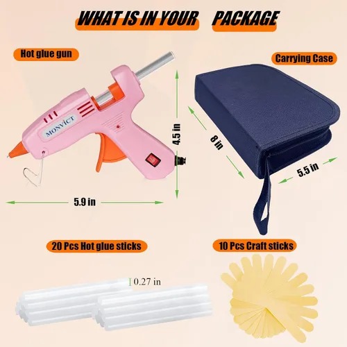 Miniatura 4 de MONVICT Kit de pistola de pegamento caliente, mini pistola de pegamento rosa con estuche de transporte, 20 barras de pegamento de alta calidad, 10