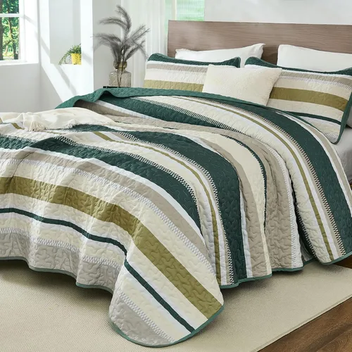Miniatura 19 de WONGS BEDDING Juego de Edredón Full, Juego de Colcha y Cubrecama de 3 Piezas a Rayas Negras, Edredones Ligeros de Verano Tamaño Full para Cama