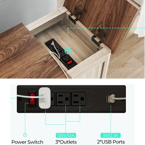 Miniatura 5 de LINSY HOME Juego de 2 mesas auxiliares con estación de carga, mesa auxiliar moderna de estilo granja para sofá, mesa de noche de madera para sala