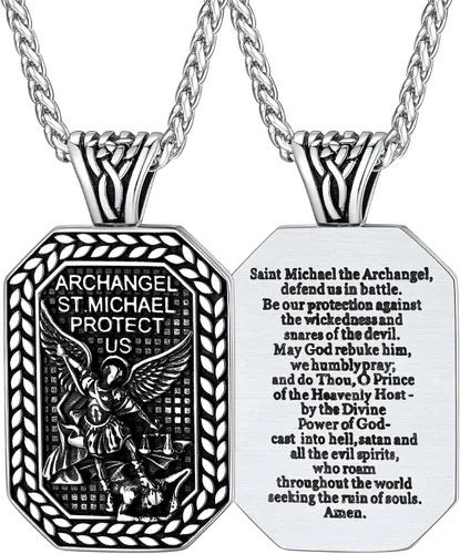 Miniatura 37 de FaithHeart Collar de San Miguel, acero inoxidable, chapado en oro de 18 quilates, amuleto colgante de San Miguel Arcángel para hombres y mujeres
