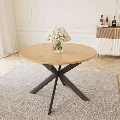 Miniatura 2 de HIPIHOM - Mesa de comedor redonda extensible de 43.2"-59.1", mesa redonda moderna de madera de mediados de siglo, mesa de café de roble para ocio