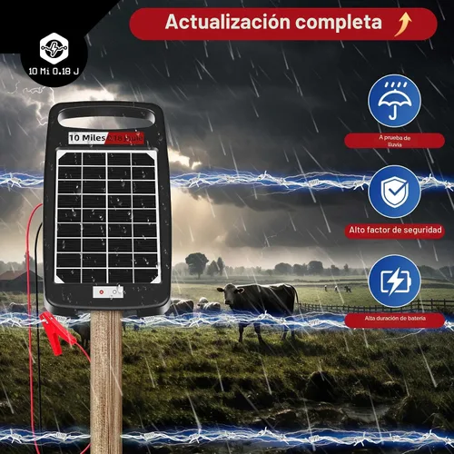Miniatura 3 de Cargador de cerca eléctrica solar de 10 millas, salida 0.18J cargador de cerca eléctrica, protección ininterrumpida de 24 horas cargador de cerca