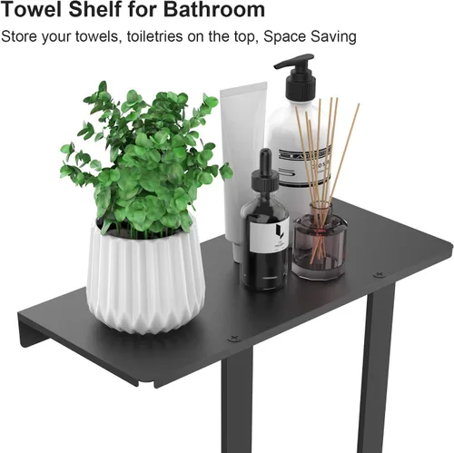 Miniatura 3 de Toalleros para baño, toallero con estante y 3 ganchos, soportes de almacenamiento de toallas de pared para toallas de baño enrolladas, color negro
