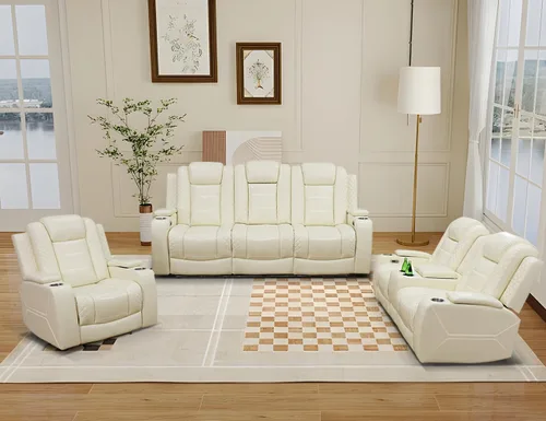 Miniatura 64 de Juego de Sofá Reclinable Eléctrico, Juego de Sofá y Sillón Reclinable de Cuero Negro, Juegos de Muebles de Sala de Estar, Sofá de Dos Plazas