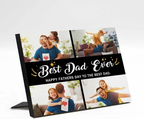 Miniatura 9 de InterestPrint Panel de fotos personalizado para papá y nombre para exhibición de mesa, mejor papá estrella, 6 fotos, marco de fotos personalizado