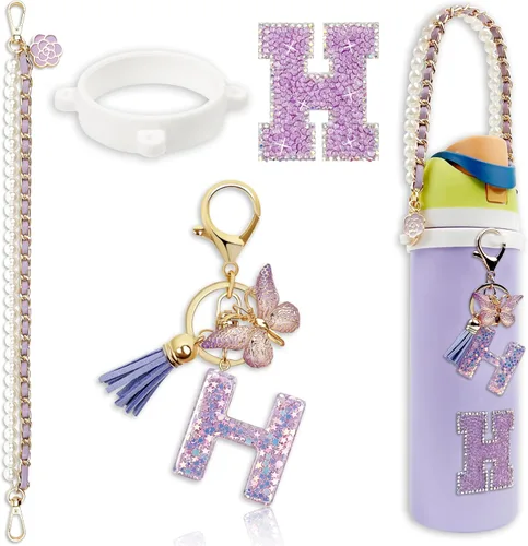 Miniatura 15 de Letter Handle Strap Accessories with Cute Initial Charm Compatible with Owala Water Bottle 24oz 32oz 40oz Owala Kids Púrpura