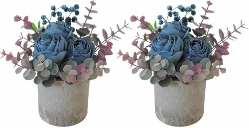 Miniatura 16 de Decoración de rosas artificiales en maceta, mini plantas de imitación para decoración de interiores, rosas falsas para el hogar, baño, cocina