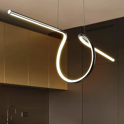 Miniatura 5 de JONATHAN Y Lámpara colgante lineal LED integrada moderna cromada de 34.5 pulgadas, accesorio colgante de metal regulable para isla de cocina