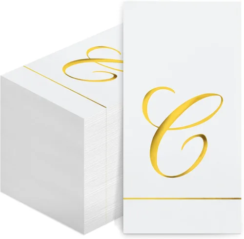 Miniatura 23 de Pasimy 100 servilletas con inicial, servilletas con monograma para invitados, toallas de papel con letras doradas, desechables, elegantes, toallas