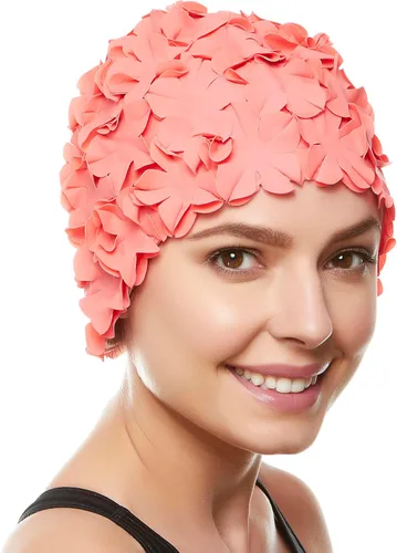 Miniatura 16 de BeeMo Gorro de Natación de Látex para Mujeres - Gorro de Natación de Goma - Suave Cómodo Elástico Elegante Diseño de Corte Bajo Protege el Cabello