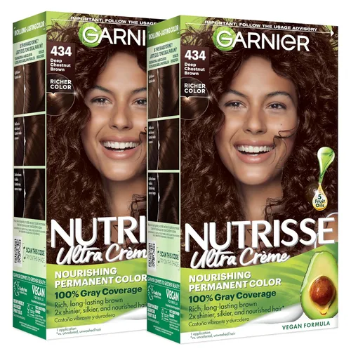 Garnier Color de Cabello Nutrisse Crema Nutritiva, 434 Castaño Castaño Profundo (Castaño Chocolate) Tinte Permanente para el Cabello, 2 Unidades (El
