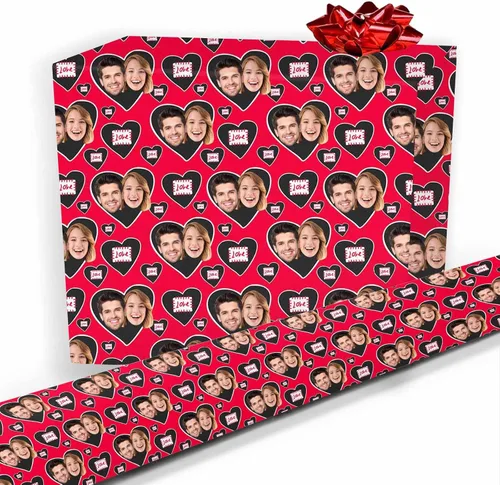 Miniatura 8 de Artsadd Papel de regalo personalizado con texto con imagen para aniversario, día de San Valentín, papel de regalo con foto personalizada con corazón