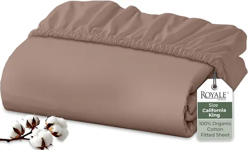 Miniatura 42 de Royale Linens Sábana bajera ajustable de algodón 100% orgánico - Tejido percal - Sábanas bajeras de bolsillo profundo súper suaves - Sábana elástica