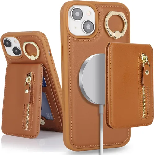 Miniatura 11 de para iPhone 14 Funda con soporte magnético Magsafe compatible, llavero de cuero PU plegable con soporte desmontable, funda tipo cartera 2-en-1