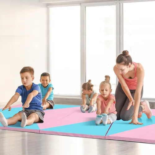 Max4out 6/8/10' Foldable Gymnastics Gym with Carrying Handles, Exercise Aerobics Mat for Kids Adult,Tumbling Mat for Stretching Fitness Mat for Home