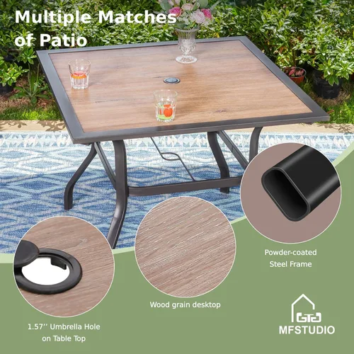 Miniatura 3 de MFSTUDIO Mesa de bistró cuadrada de 37" para el patio, mesa de comedor, muebles de exterior, mesa de jardín, imitación de superficie de madera
