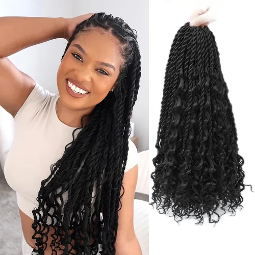 Miniatura 26 de Cabello senegalés de ganchillo con extremos rizados, 12 pulgadas, 8 paquetes de cabello bohemio de ganchillo con rizos de diosa, rizos de ganchillo