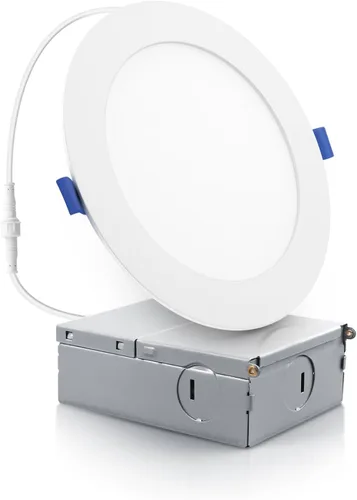 ECOELER Iluminación LED empotrable de 6 pulgadas con caja de conexiones, 12 W, 1100 lm, 3000 K, luz de techo LED regulable, luces sin lata de alto