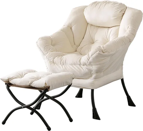Miniatura 27 de LITA - Silla perezosa con otomana, sofá tapizado de ocio moderno de acento, silla de lectura contemporánea de salón con reposabrazos y bolsillo