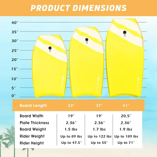 Miniatura 7 de Goplus Bodyboard para playa, 33/37/41 pulgadas, tabla de cuerpo ligero con correa de muñeca, núcleo EPS, cubierta XPE, parte inferior lisa de HDPE
