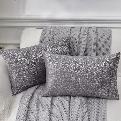 Miniatura 11 de EUCIOR Fundas de almohada plateadas, fundas de cojín blancas de terciopelo, fundas de almohada decorativas cuadradas de 22 x 22 pulgadas para Plata