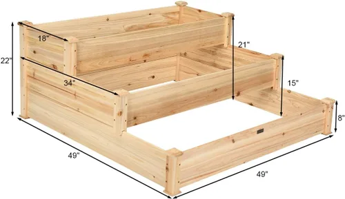 Miniatura 5 de Giantex Cama de jardín elevada de 3 niveles, maceta para exteriores, caja de cultivo de flores vegetales, kit de cama elevada elevada, contenedor
