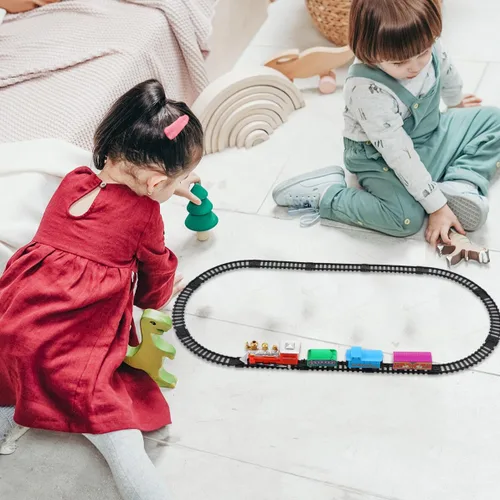 Miniatura 4 de Juego de tren eléctrico navideño para pista de ferrocarril de plástico y maleta portátil, superficie lisa segura para niños y colores brillantes que