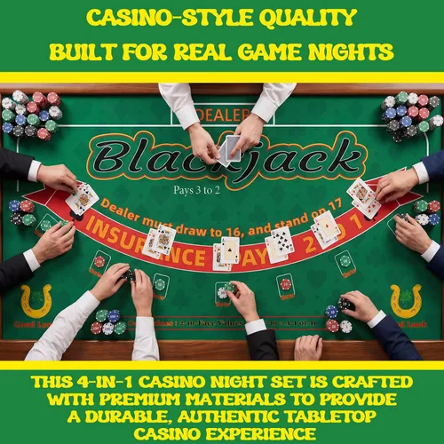 Miniatura 4 de Casino Night - Juego completo 4 en 1 con 2 alfombrillas de fieltro de doble cara (36 x 72 pulgadas), rueda de ruleta de 10 pulgadas, 200 fichas