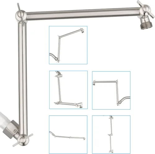 Miniatura 13 de PDPBath Brazo de extensión de cabezal de ducha de latón de 16 pulgadas, extensor de brazo de ducha ajustable en altura y ángulo flexible con juntas