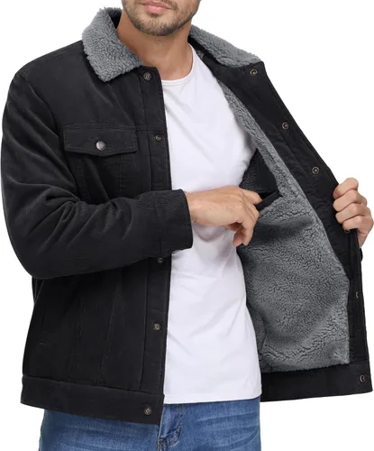 Miniatura 2 de MAGNIVIT Chaqueta de pana con forro polar para hombre, estilo cargo, de invierno, con botones de presión, solapa, forro sherpa, estilo camionero