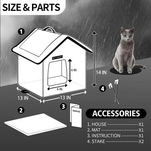 Miniatura 6 de Rest-Eazzzy Casa para gatos al aire libre, resistente a la intemperie y aislada, con alfombrilla y toldo, fácil de poner, refugio para gatos