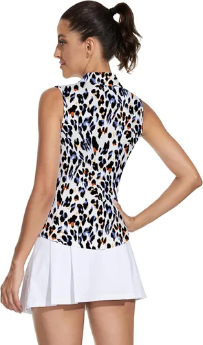 Miniatura 6 de Soneven Camisas de golf para mujer, sin mangas, diseño floral, atlético, que absorben la humedad, camisas de tenis de ajuste seco