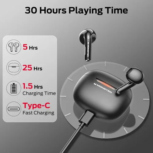 Miniatura 4 de Auriculares inalámbricos Monster N-Lite 208 Bluetooth 5.4 con micrófono integrado, control táctil, auriculares Bluetooth con 30 horas