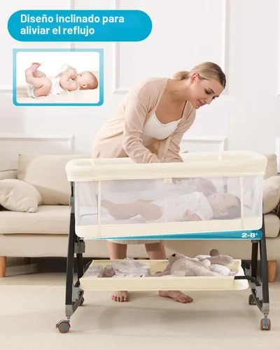 Miniatura 3 de wayfong Cuna 3 en 1 con malla transpirable, moisés con ruedas, mosquitero, cesta de almacenamiento, 6 alturas ajustables, fácil de montar, moisés