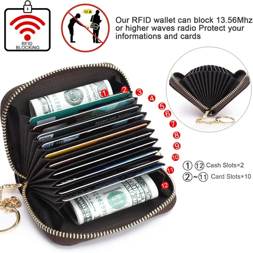 Miniatura 3 de APHISON - Tarjetero con protección RFID, carteras , funda para tarjetas de cuero con cremallera para mujerniñacaja regalo