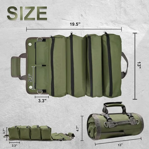 Miniatura 6 de Bolsa de herramientas enrollable, bolsa enrollable de herramientas resistente, con 4 bolsillos y 2 bolsas desmontables, bolsa enrollable para papá