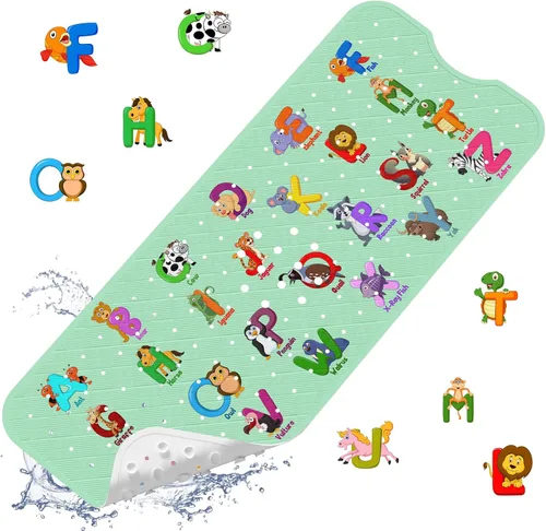 Miniatura 11 de XIYUNTE Tapete de baño para bebé, para niños, 40 x 16 pulgadas, extralargo, antideslizante, de caricaturas, para tina o ducha, con ventosas
