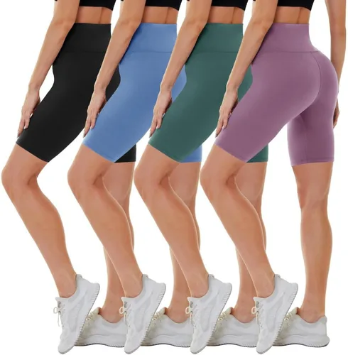 CAMPSNAIL Paquete de 4 pantalones cortos de ciclista para mujer, cintura alta, control de abdomen, suaves, atléticos, para yoga, entrenamiento,