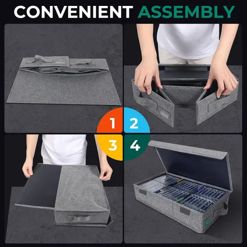 Miniatura 6 de Caja de almacenamiento de cinta de casete, práctico soporte de cinta de casete de 16.34 x 9.25 x 3.54 pulgadas, estante de casetes con tapas