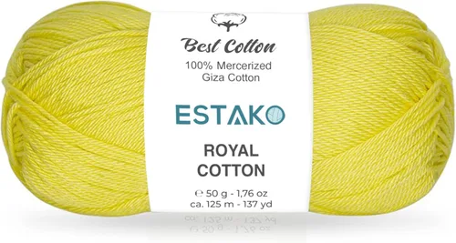 Miniatura 22 de Estako Algodón Royal, 100% hilo de algodón giza mercerizado, suave, súper fino 1 para ganchillo y tejer, 1.76 onzas (50g) / 137 yardas (125m)