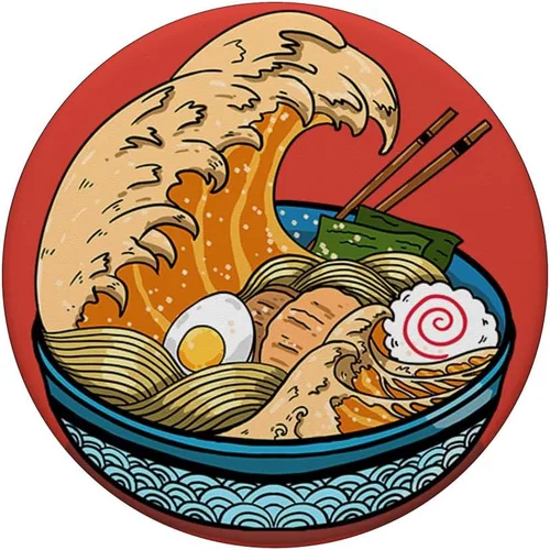 Miniatura 3 de Great Ramen Wave Kanagawa Japanese Fideos Anime regalo PopSockets Grip y soporte para teléfonos y tabletas, Negro