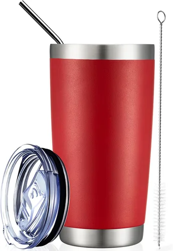 Miniatura 53 de COMOOO Taza de viaje de acero inoxidable de doble pared aislada al vacío de 20 onzas con tapa y pajita, taza de café aislada con recubrimiento