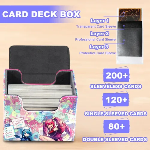 Miniatura 3 de Caja de almacenamiento para cartas se adapta a YGO MTG, caja de almacenamiento para más de 100 cartas para juegos de cartas de colección de piel PU