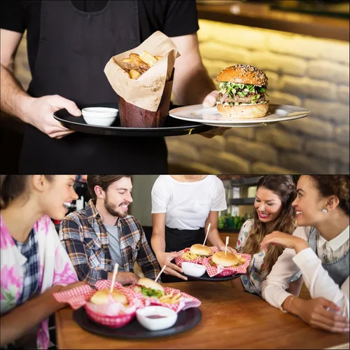 Miniatura 6 de PATIKIL Bandejas de servicio de restaurante de 14 pulgadas, 2 bandejas redondas antideslizantes para servicio de alimentos, bandeja de plástico