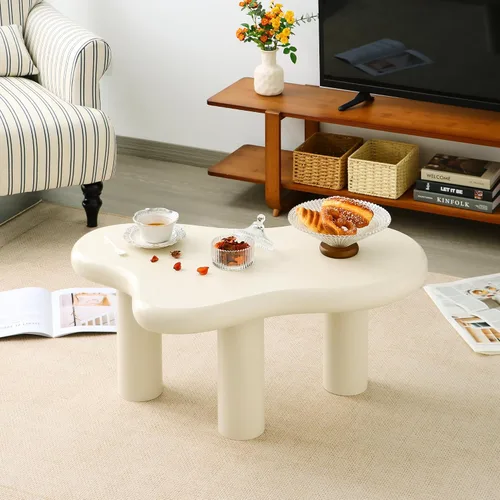 Miniatura 5 de Mesa de Centro Nube de 34"(L), Mesa de Centro de Madera Moderna para Sala de Estar, Mesas Centrales de Acento Únicas con 3 Patas, Mesas de Té