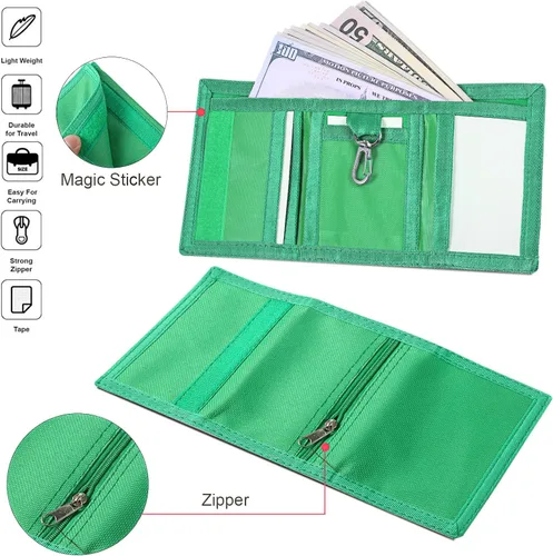 Miniatura 5 de Weewooday Carteras de 3 piezas para niños y niñas de 6 a 18 años, billeteras de lona triples con adhesivo y bolsillo con cremallera para niños