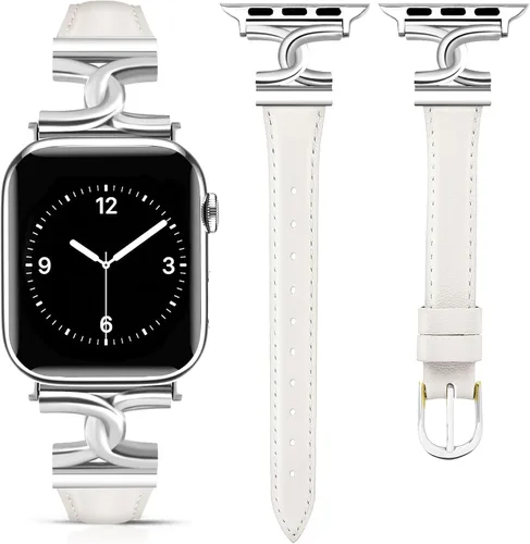 Miniatura 17 de MOINSPIRE - Correa de cuero compatible con correas de Apple Watch para mujeres 38/40/41/42/44/45/46/49 mm, elegante correa de cuero de diseñador