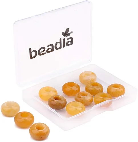 BEADIA Cuentas de jade amarillo natural rondelle con orificio grande (5.5mm) cuentas sueltas semipreciosas para hacer joyas 0.55x0.295 pulgadas 12