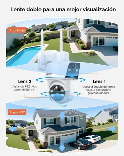 Miniatura 2 de ANRAN Paquete de 2 Cámaras de Seguridad Solar de Doble Lente Inalámbricas para Exteriores - Gran Angular Fijo de 3MP + PTZ con Vista de 360°, Cámara